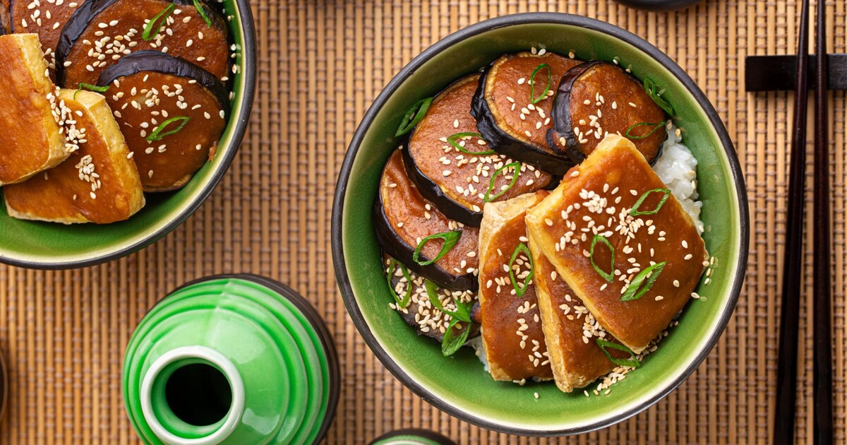 Vegan MisoGlazed Eggplant Dengaku Donburi VegNews