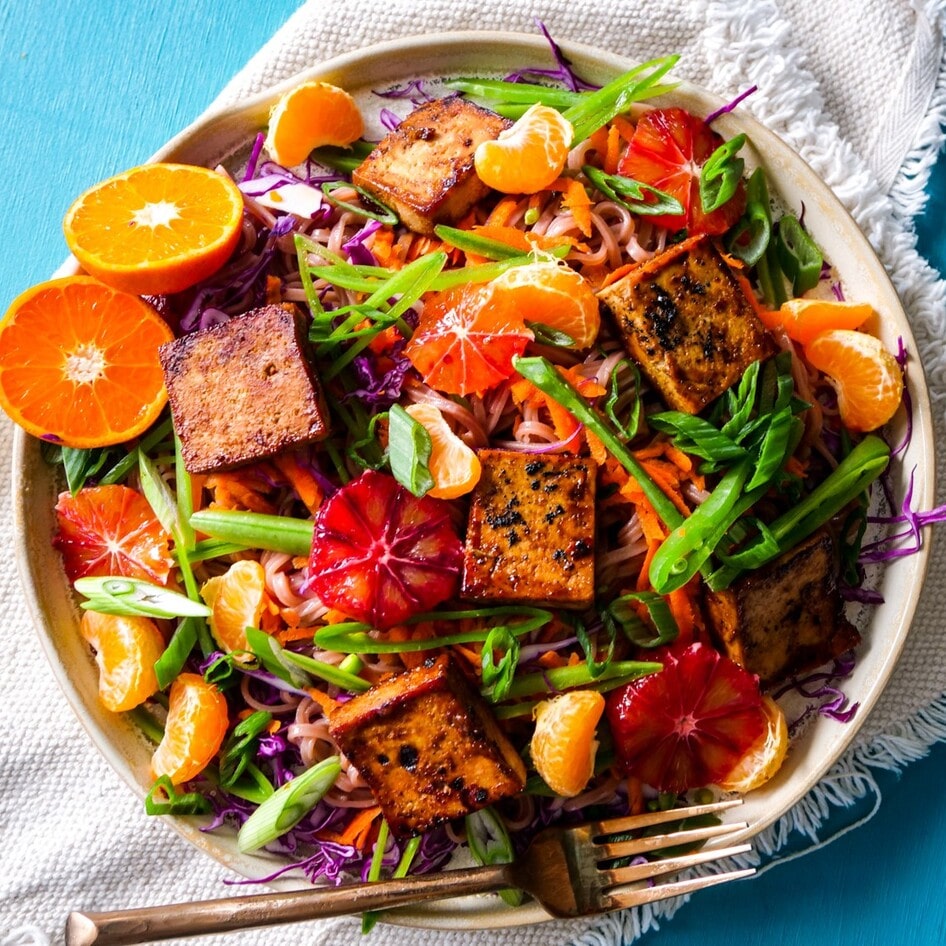 Vegan Rainbow Mandarin Warm Noodle Salad