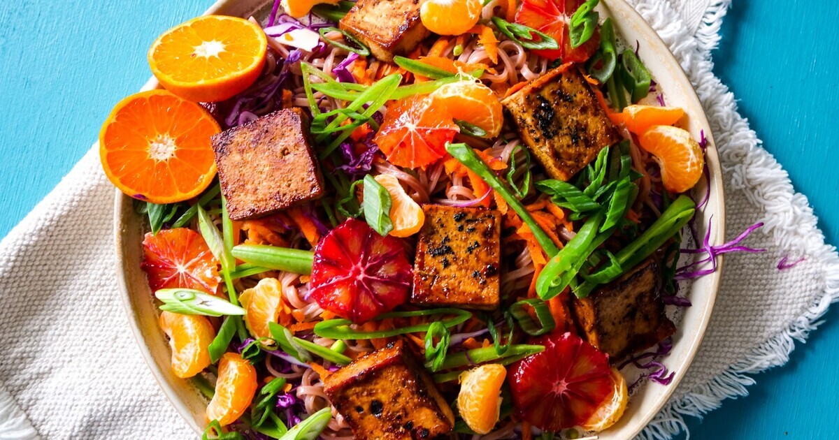 Rainbow Mandarin Warm Noodle Salad | VegNews