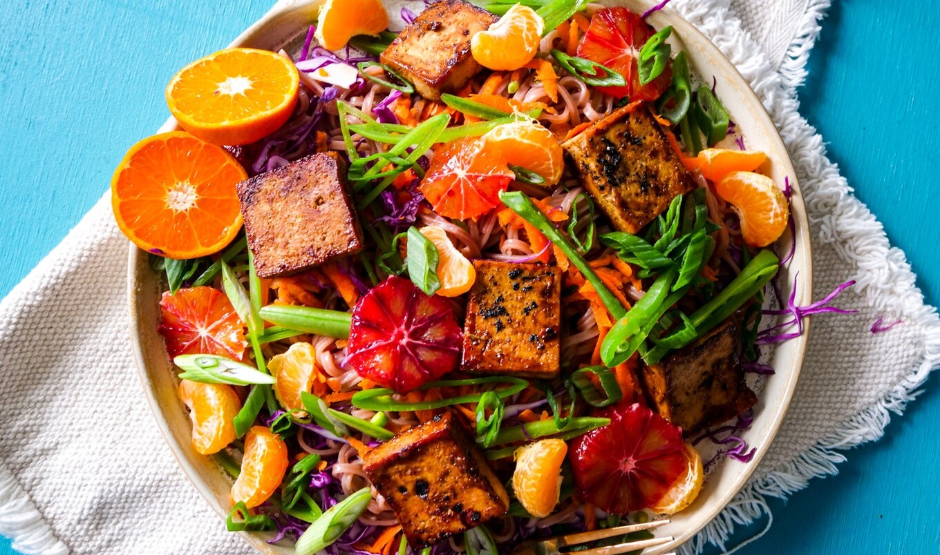 Vegan Rainbow Mandarin Warm Noodle Salad