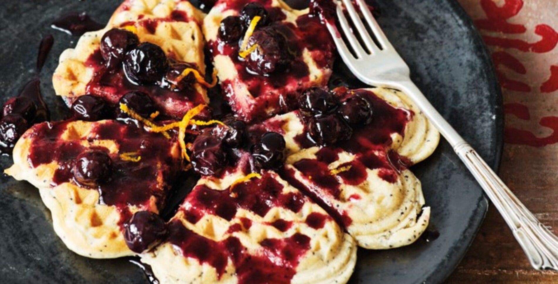 Vegan Poppy Seed Waffles With Blueberries and Orange Zest