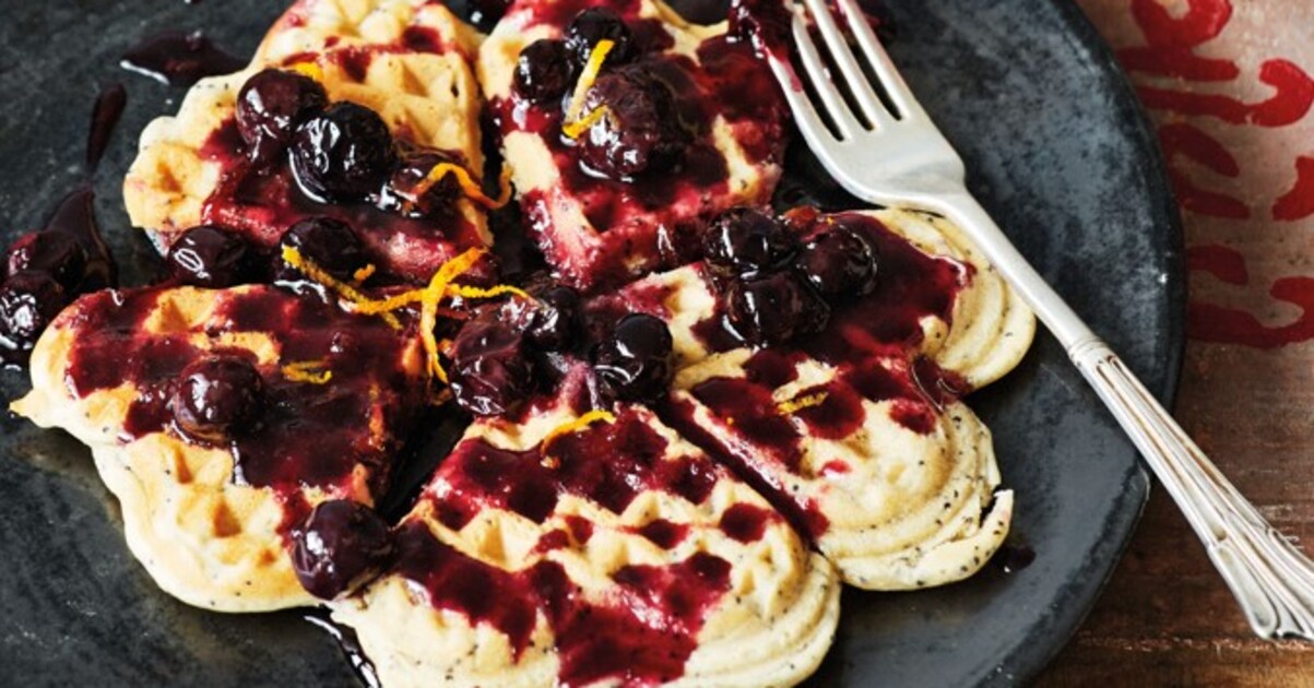 Vegan Poppy Seed Waffles With Blueberries and Orange Zest | VegNews