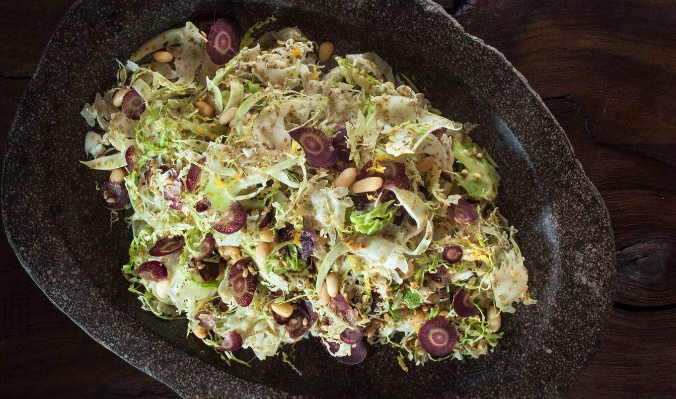 Vegan Shaved Brussels Sprouts With Za’atar, Lemon, and Pine Nuts