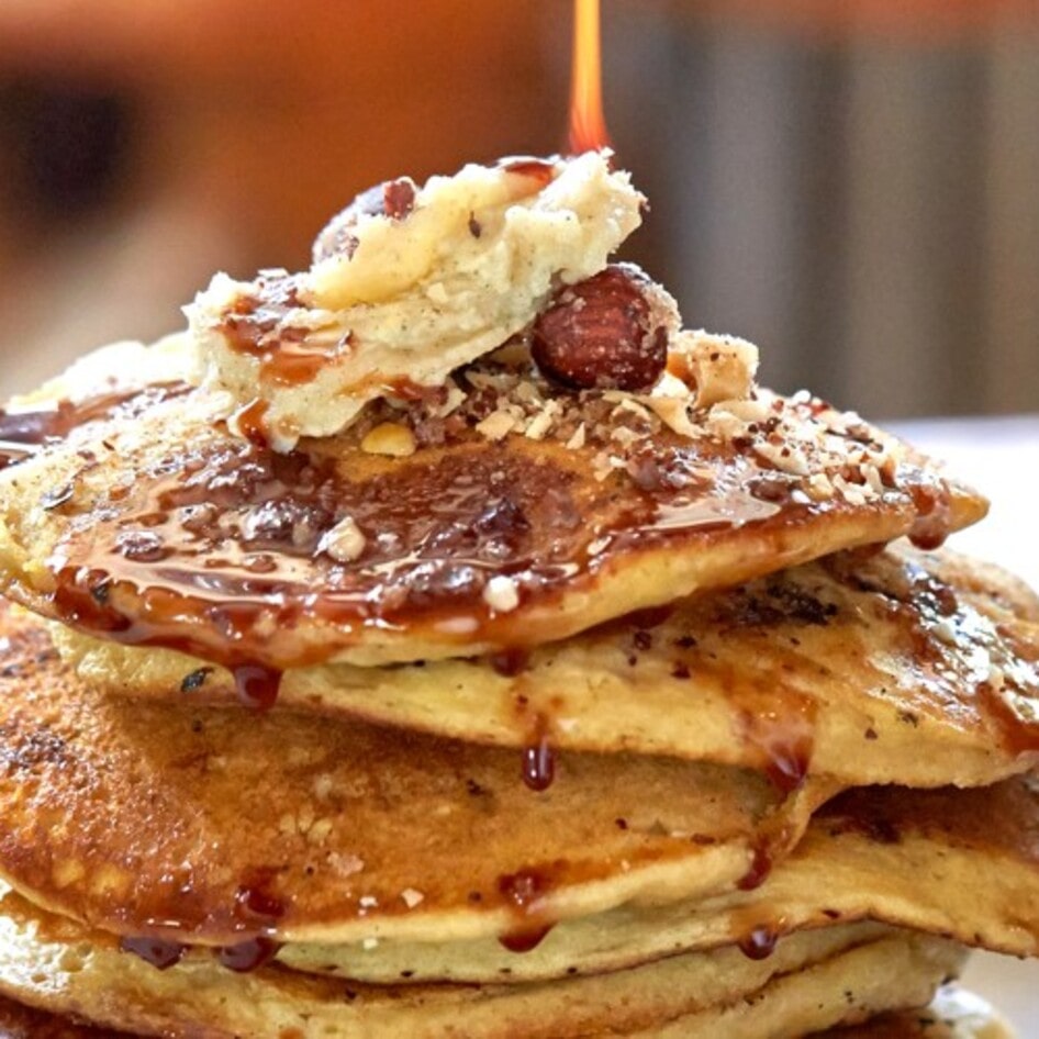 Vegan Bourbon Hazelnut Pancakes With Cardamom Butter