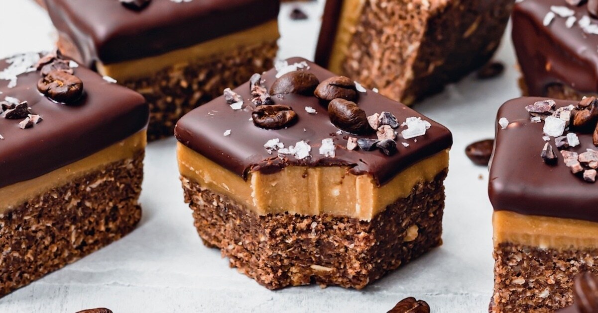No-Bake Vegan Chocolate Espresso Caramel Bars | VegNews