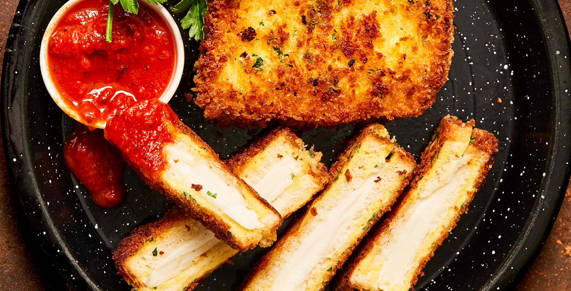 Crispy Fried Vegan Grilled Cheese With Marinara Dipping Sauce