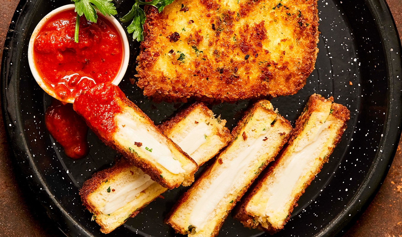 Crispy Fried Vegan Grilled Cheese With Marinara Dipping Sauce