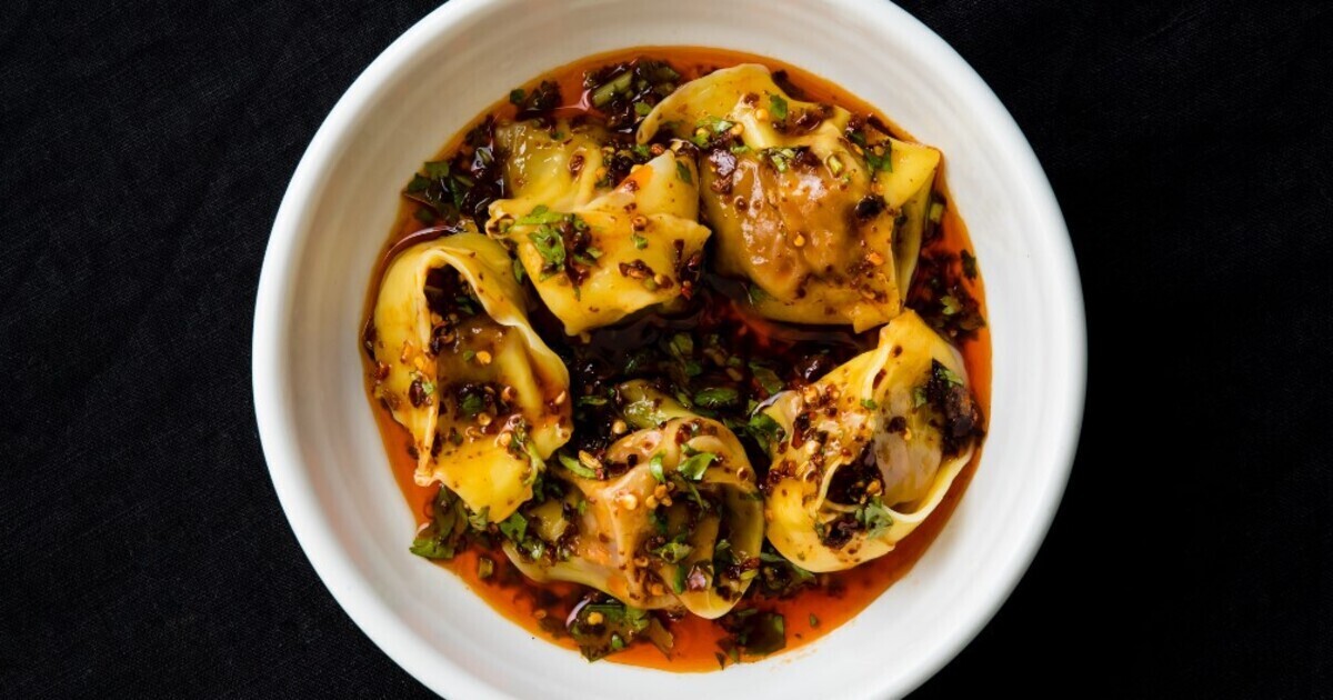 Plant-Based Mushroom Wontons in Sichuan Chili Oil | VegNews