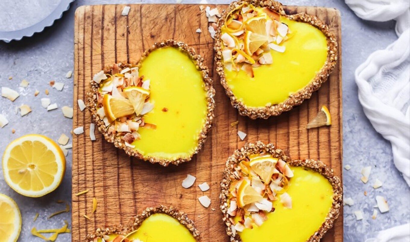 Cheery Vegan Lemon Curd Coconut Tarts