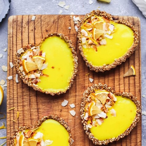 Cheery Vegan Lemon Curd Coconut Tarts