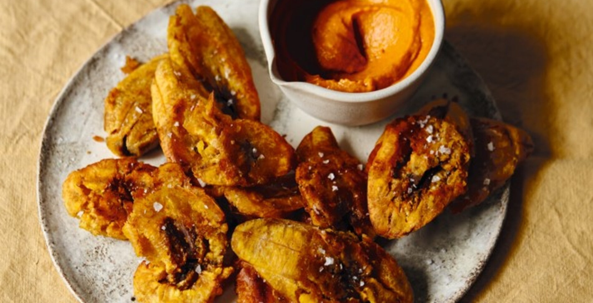 Loaded Tostones With Spicy Roasted Carrot Dip