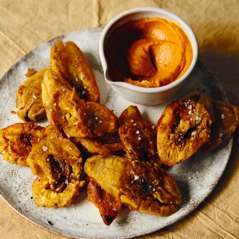 Vegan Loaded Tostones With Spicy Roasted Carrot Dip