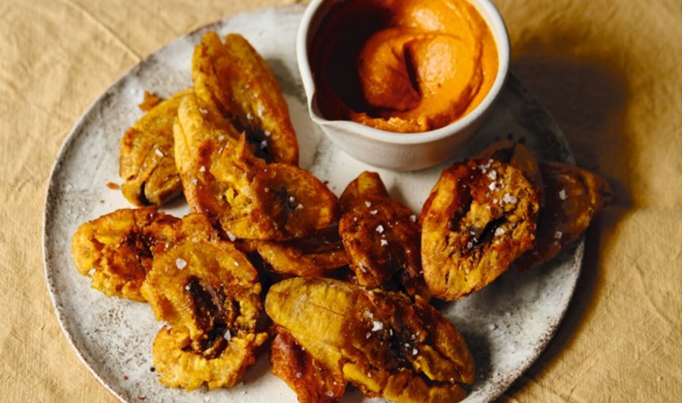 Vegan Loaded Tostones With Spicy Roasted Carrot Dip