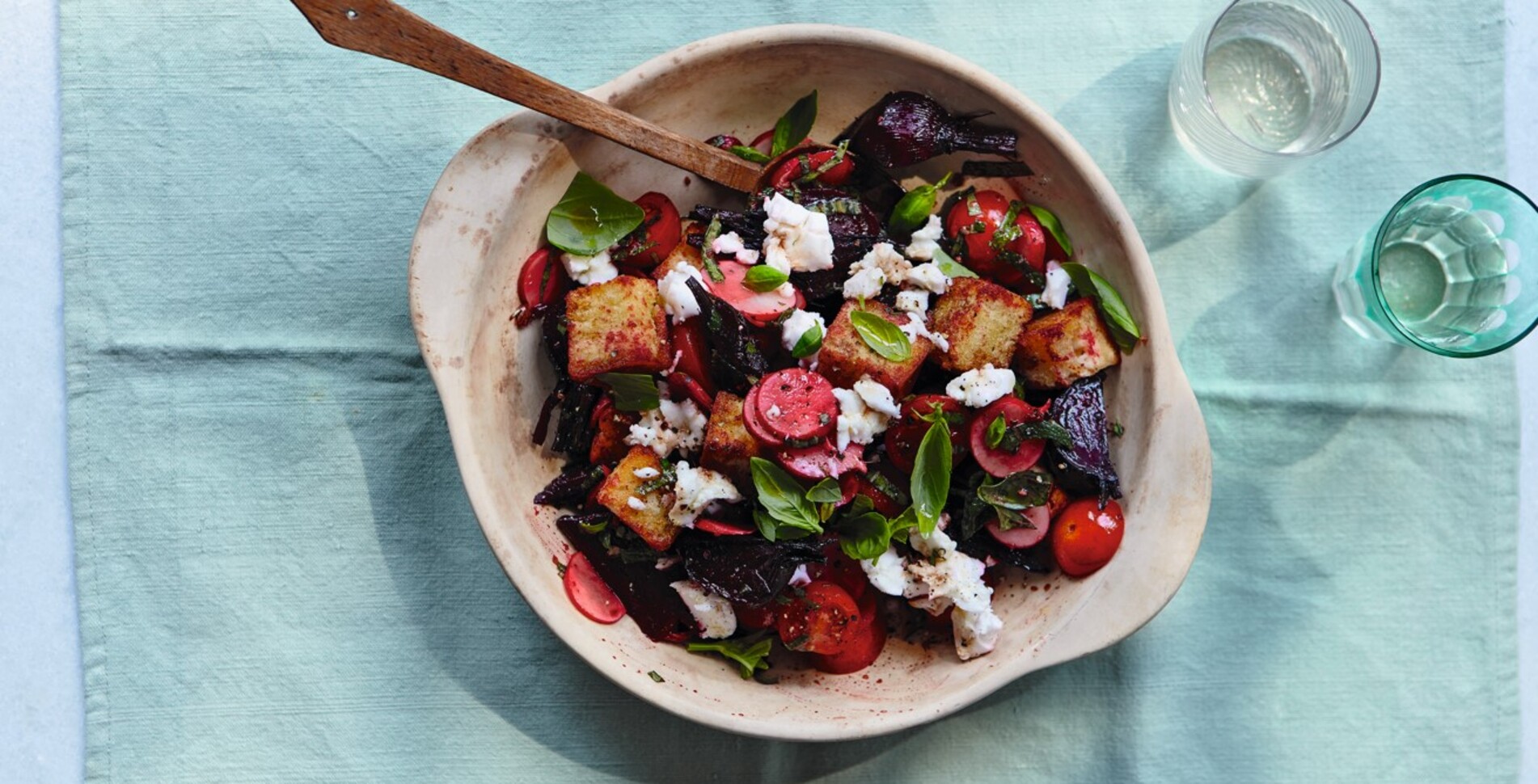 Vegan Jamaican Beet and Feta Panzanella Salad
