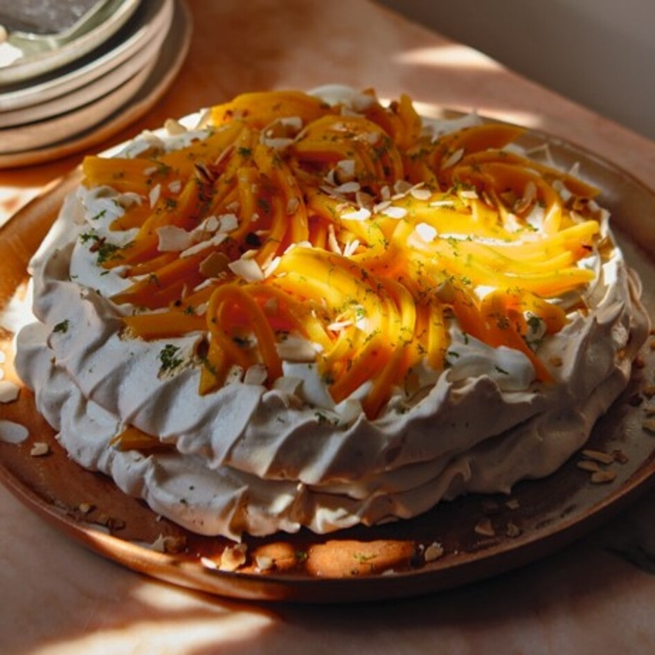 Vegan Fresh Mango Pavlova With Vanilla Cream