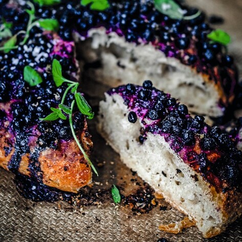 Vegan No-Knead Wild Blueberry-Oregano Bread