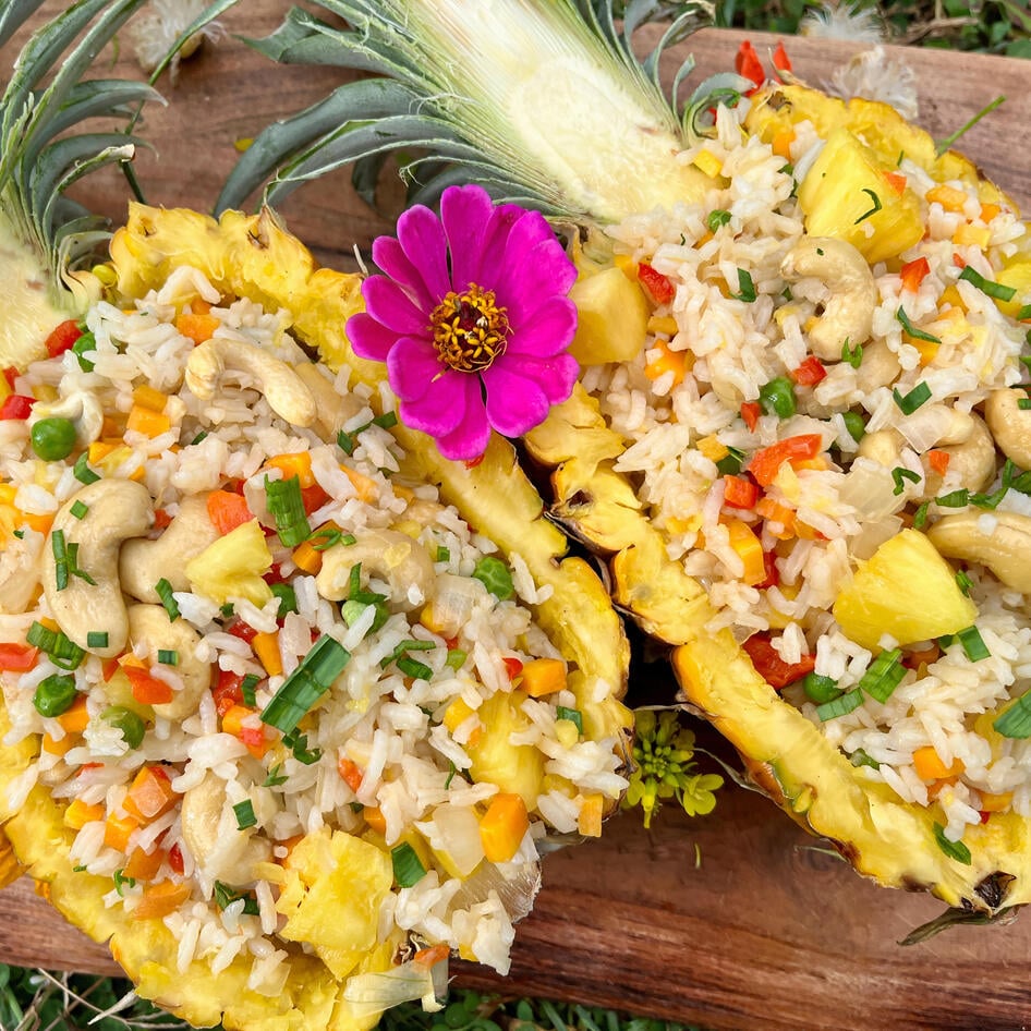 Vegan Pineapple Cashew Fried Rice With Vegan Eggs