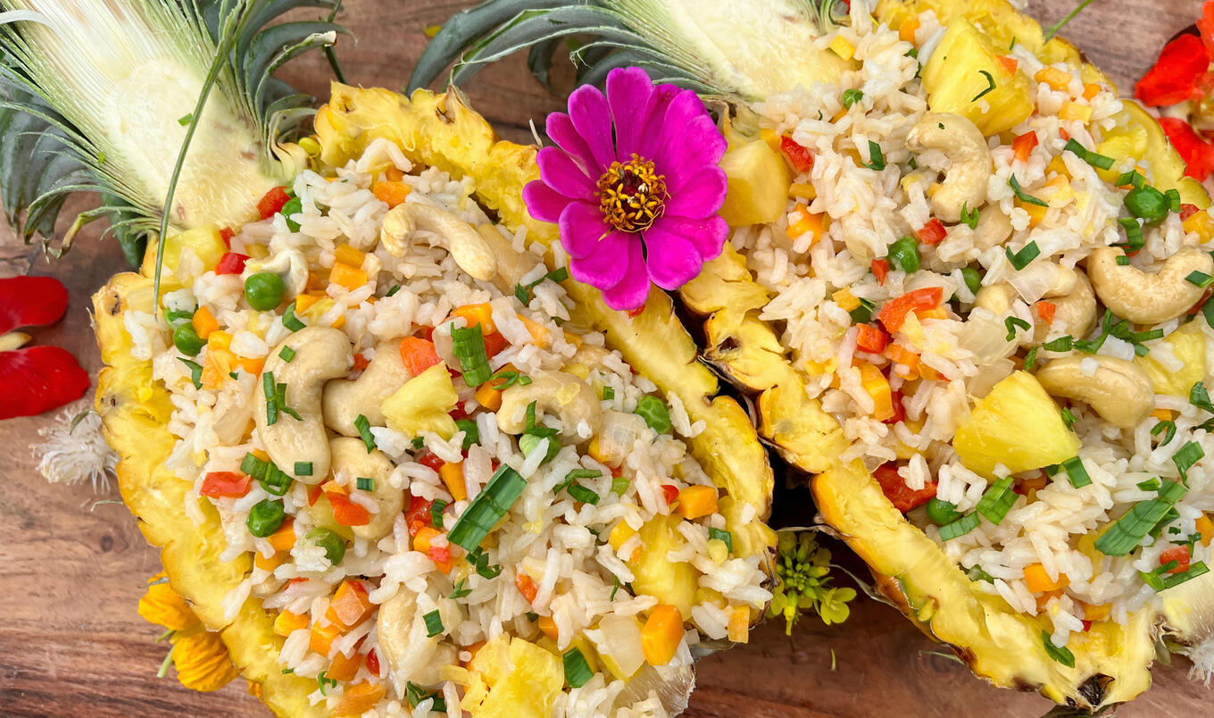Vegan Pineapple Cashew Fried Rice With Vegan Eggs