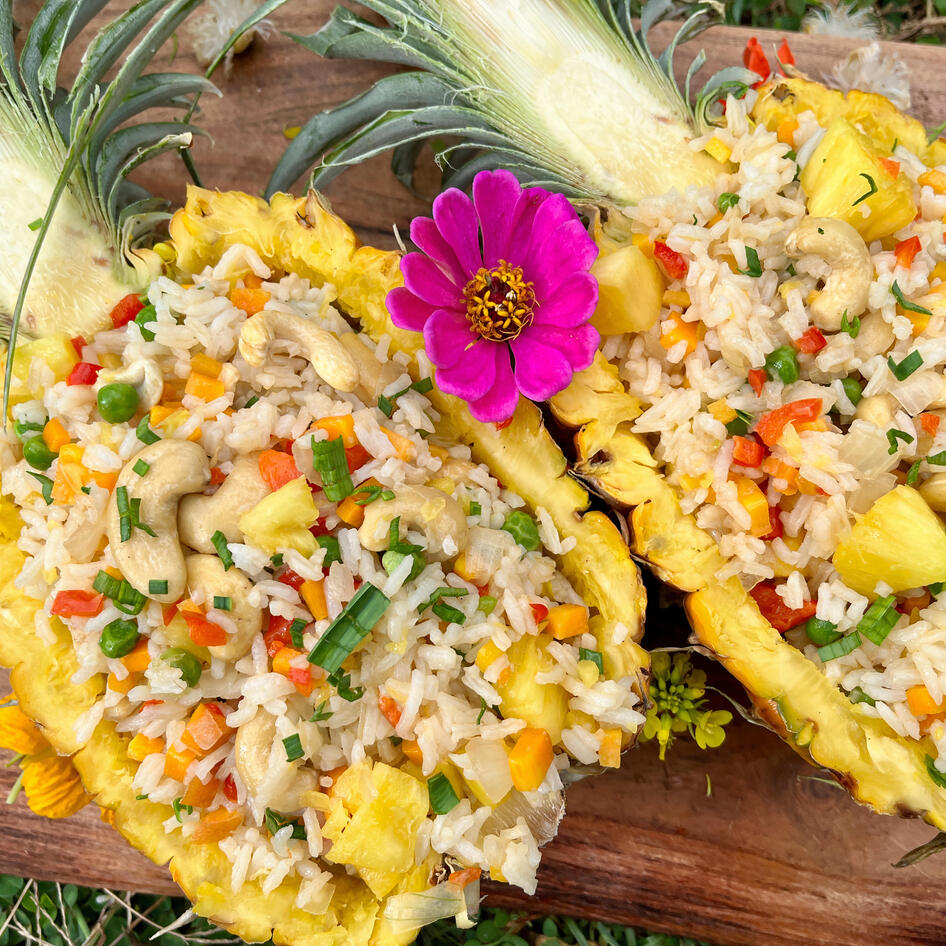 Vegan Pineapple Cashew Fried Rice With Vegan Eggs