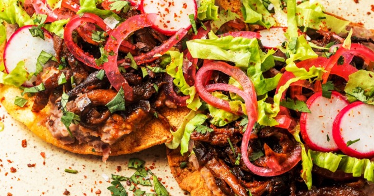 Loaded Mushroom Tostadas With Pickled Onions | VegNews