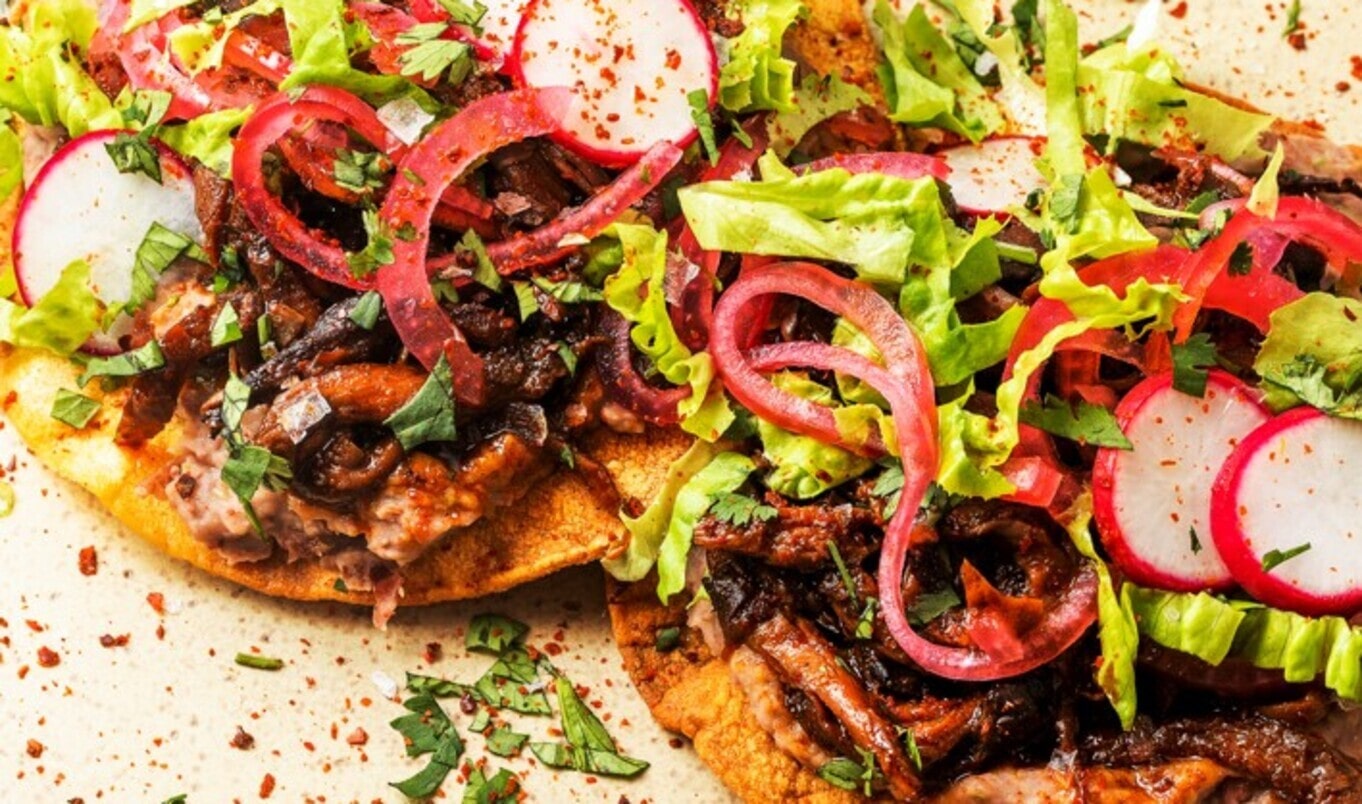 Loaded Mushroom Tostadas With Pickled Onions