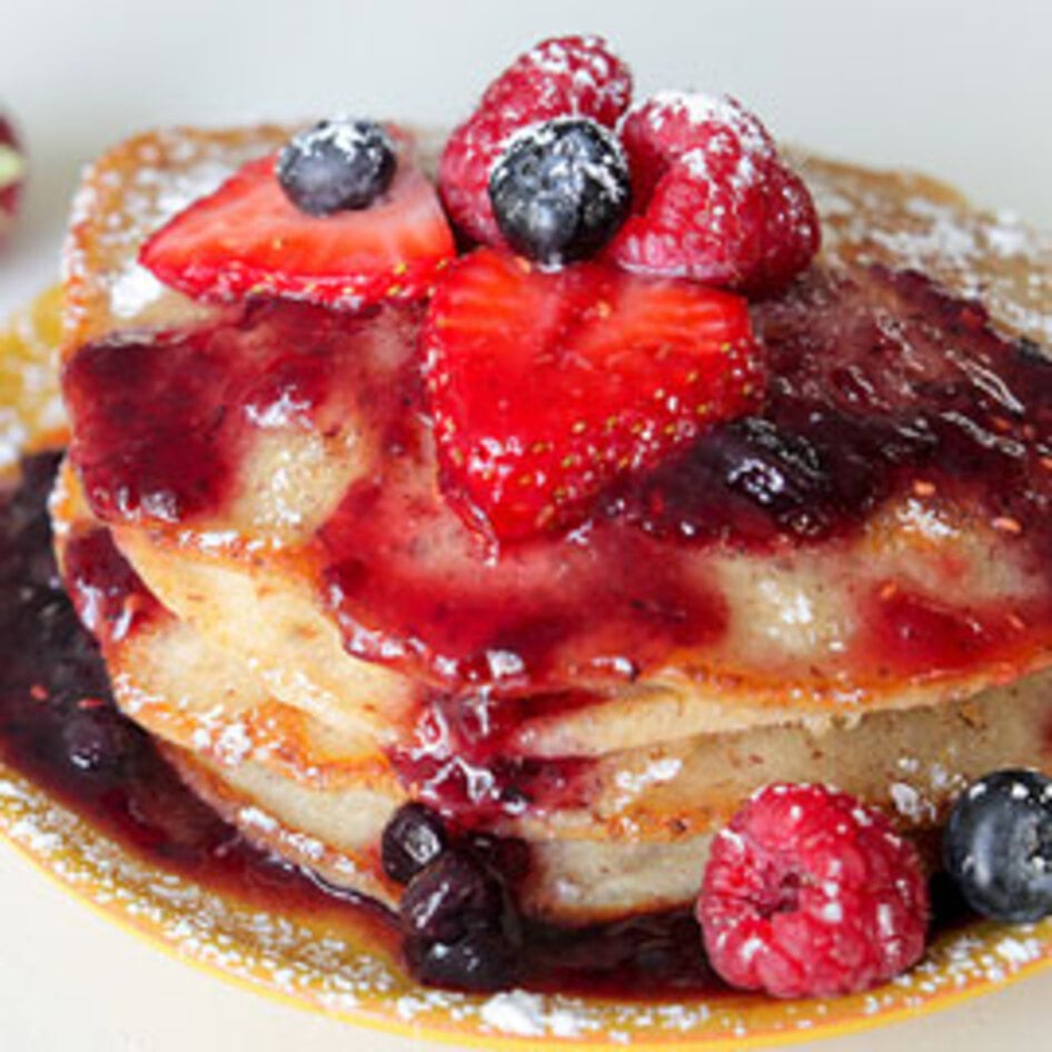 Spiced Banana Pancakes With Blueberry Syrup