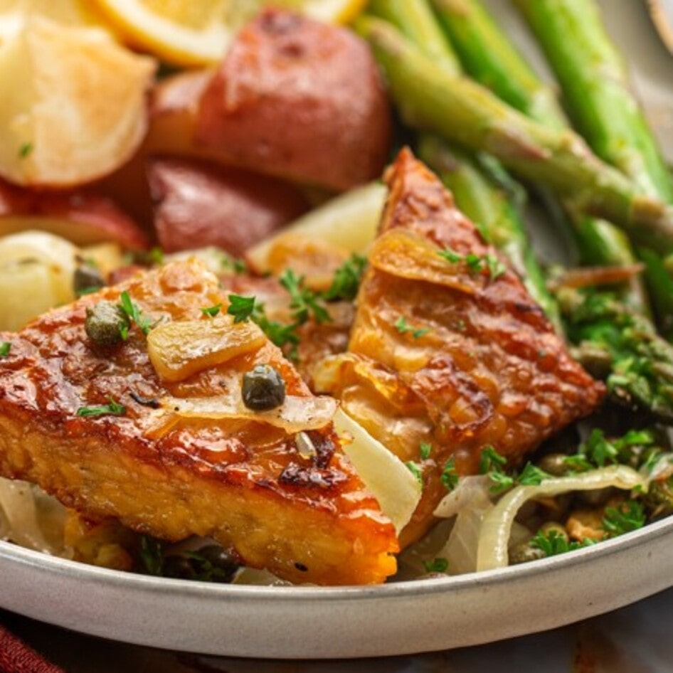 Sheet Pan Tempeh Picatta With Lemon-Caper Sauce