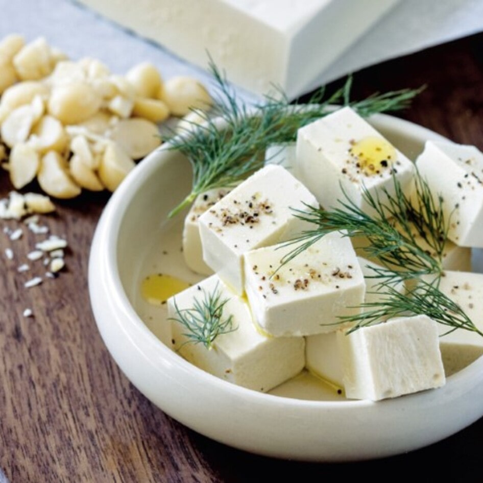 Aged Homemade Macadamia Feta Cheese