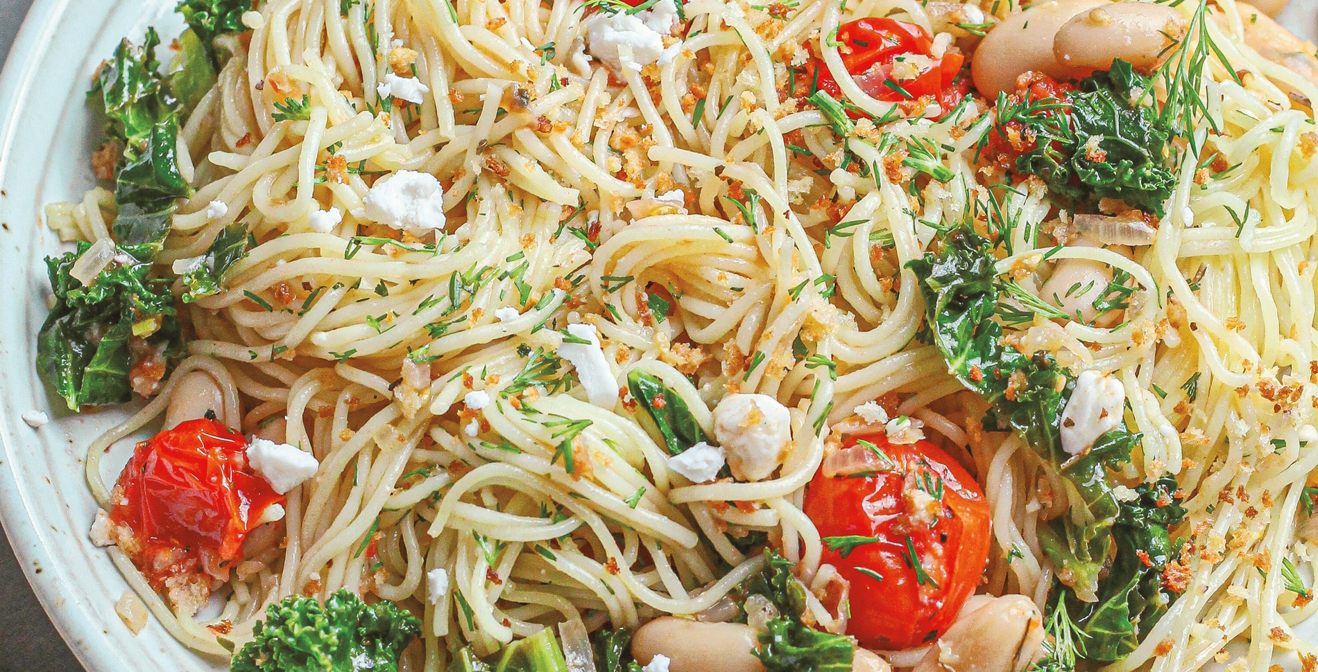 Angel Hair Pasta With Lemon, Kale, and Plant-Based Feta