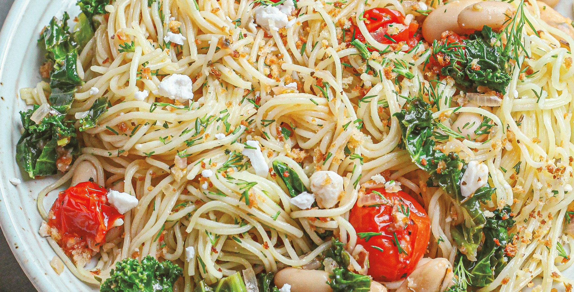 Angel Hair Pasta With Lemon, Kale, and Plant-Based Feta