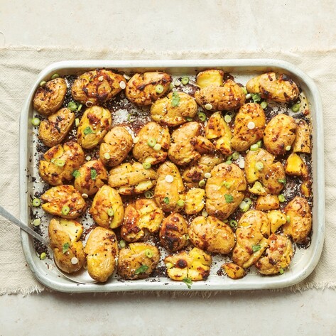 Easy Vegan Miso-Butter Sheet Pan Smashed Potatoes