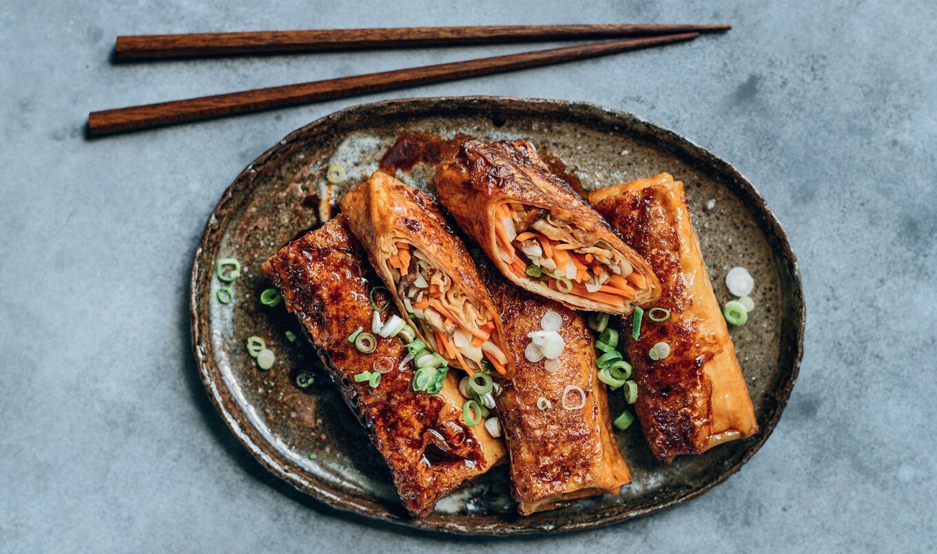 Vegan Bamboo Shoot and Mushroom-Stuffed Yuba Rolls