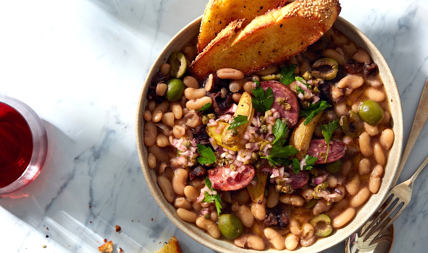 Vegan Beans Marbella With Salty Roasted Potatoes