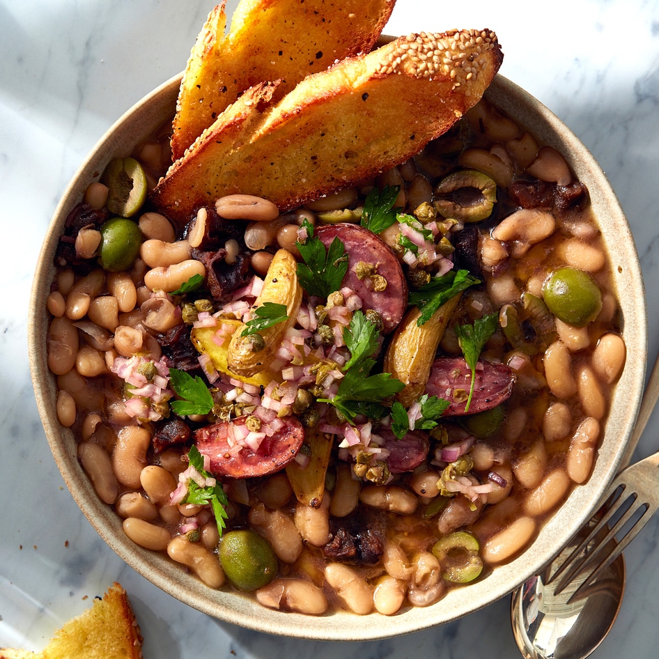 Vegan Beans Marbella With Salty Roasted Potatoes