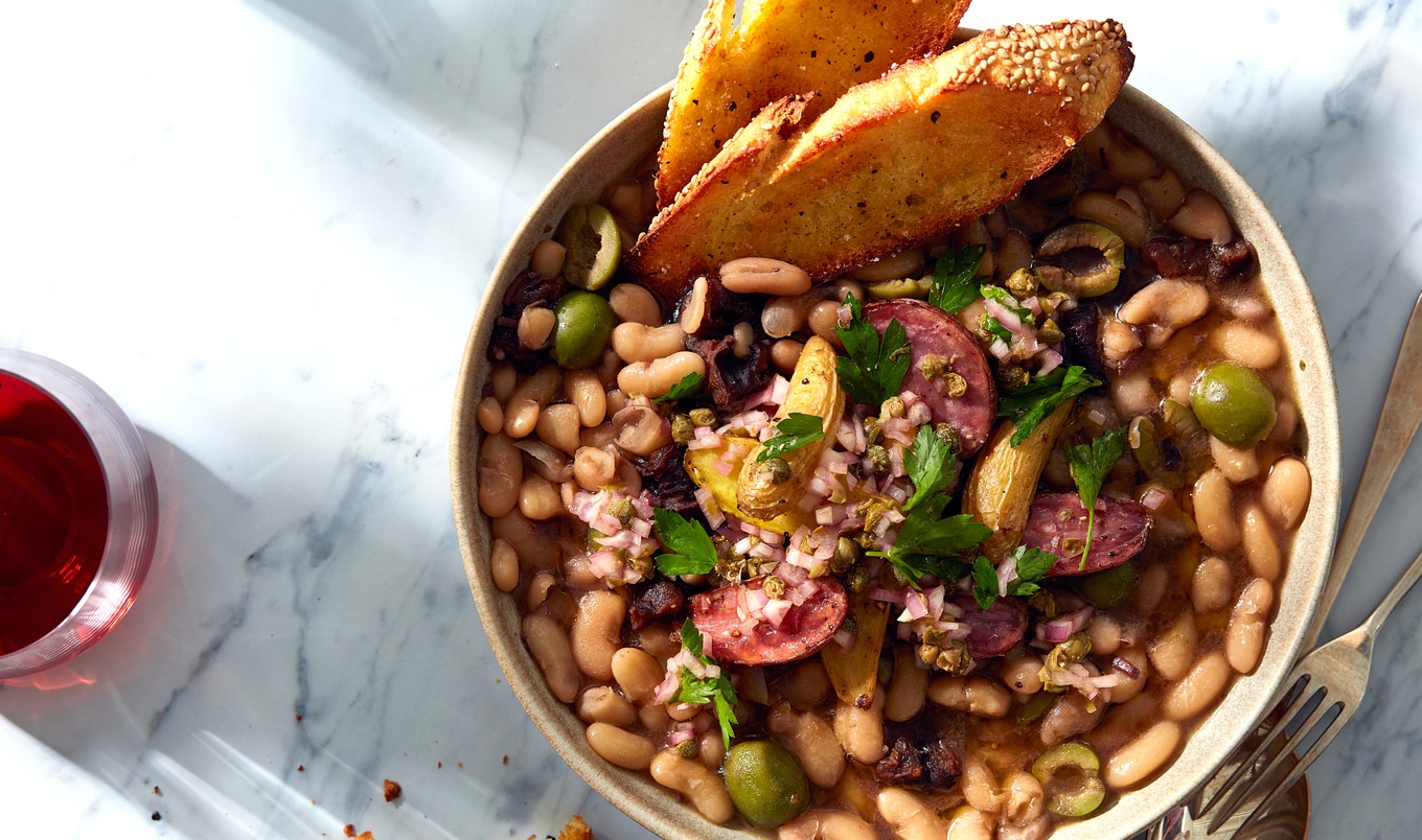 Herbed Beans Marbella With Roasted Potatoes