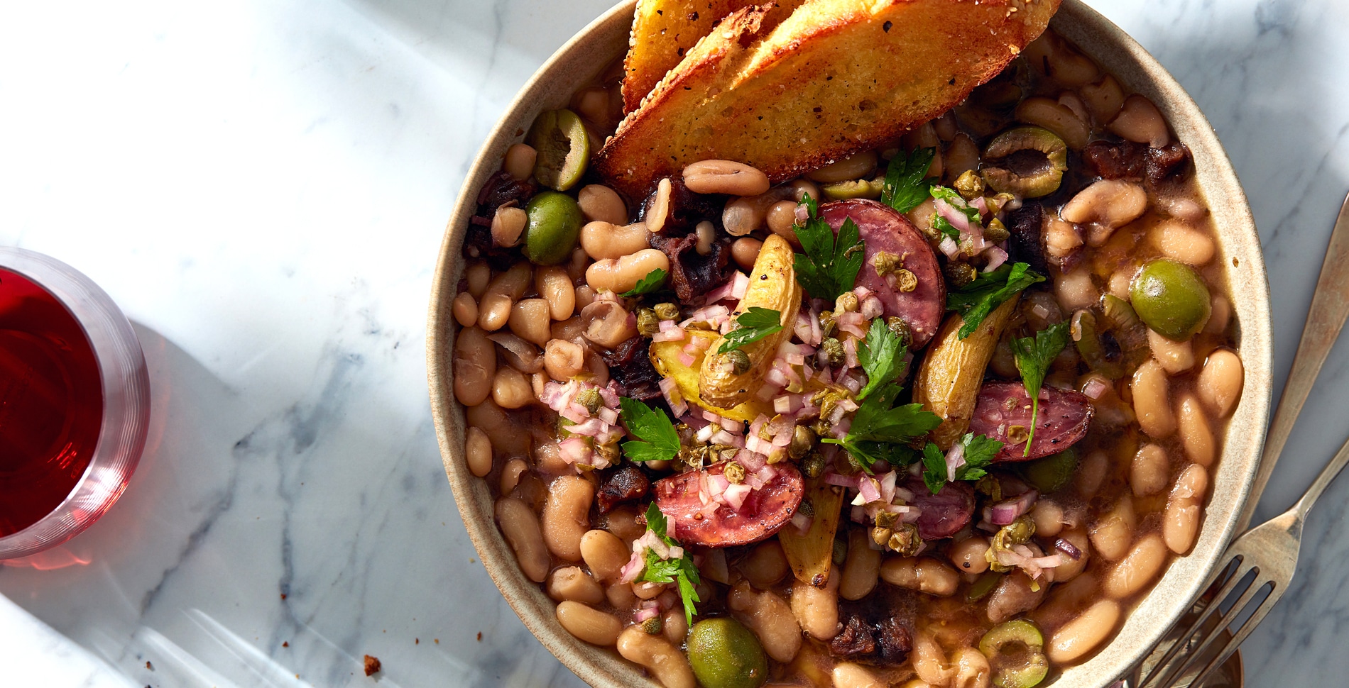Herbed Beans Marbella With Roasted Potatoes