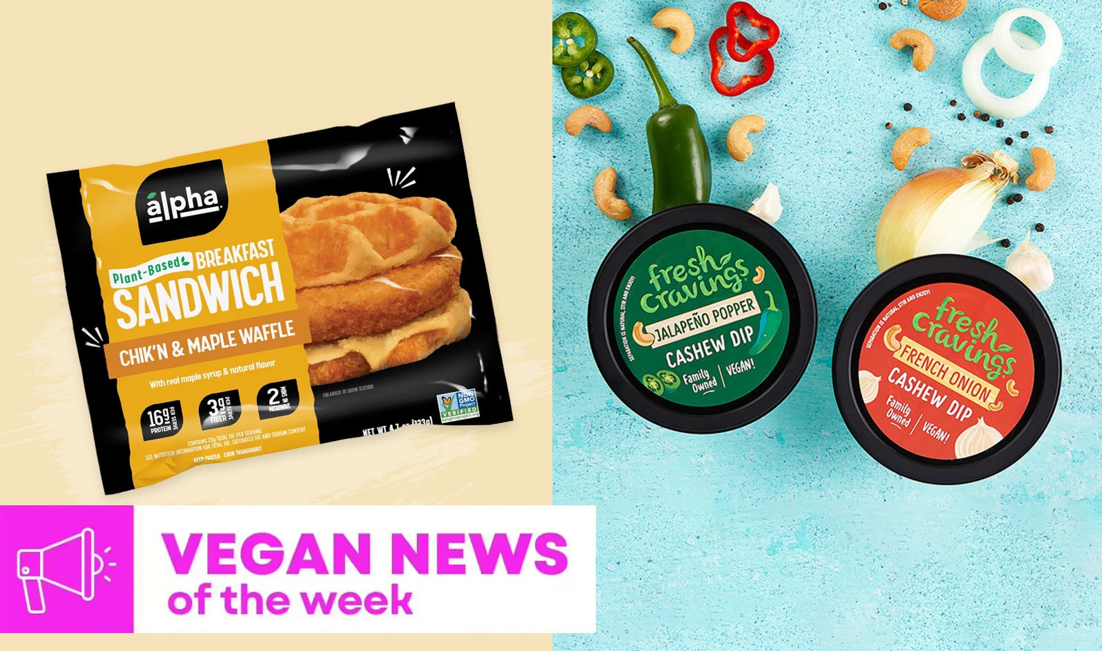 Chicken Waffle Sandwiches, French Onion Dip, and More Vegan Food News of the Week