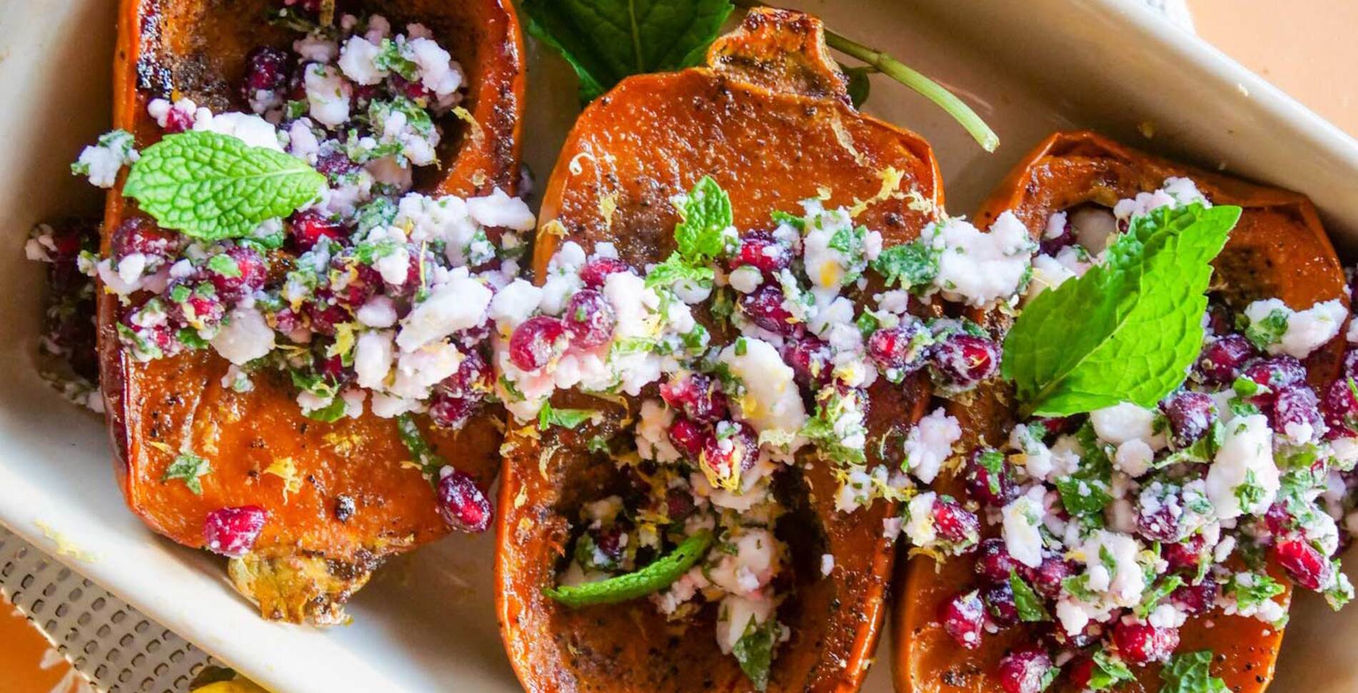 Glazed Vegan Honeynut Squash With Mint and Feta&nbsp;