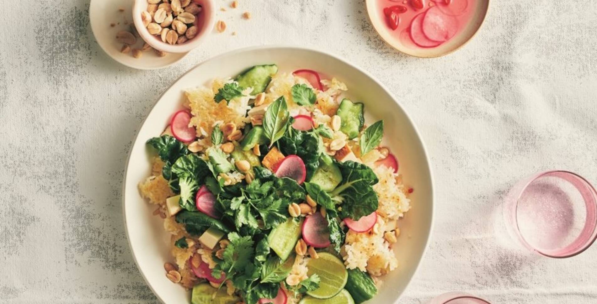 Crispy Rice Salad With Smashed Cucumbers and Spicy Pickled Radishes