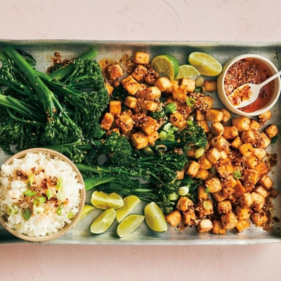 Vegan Firecracker Tofu With Broccolini and Chili Garlic Oil