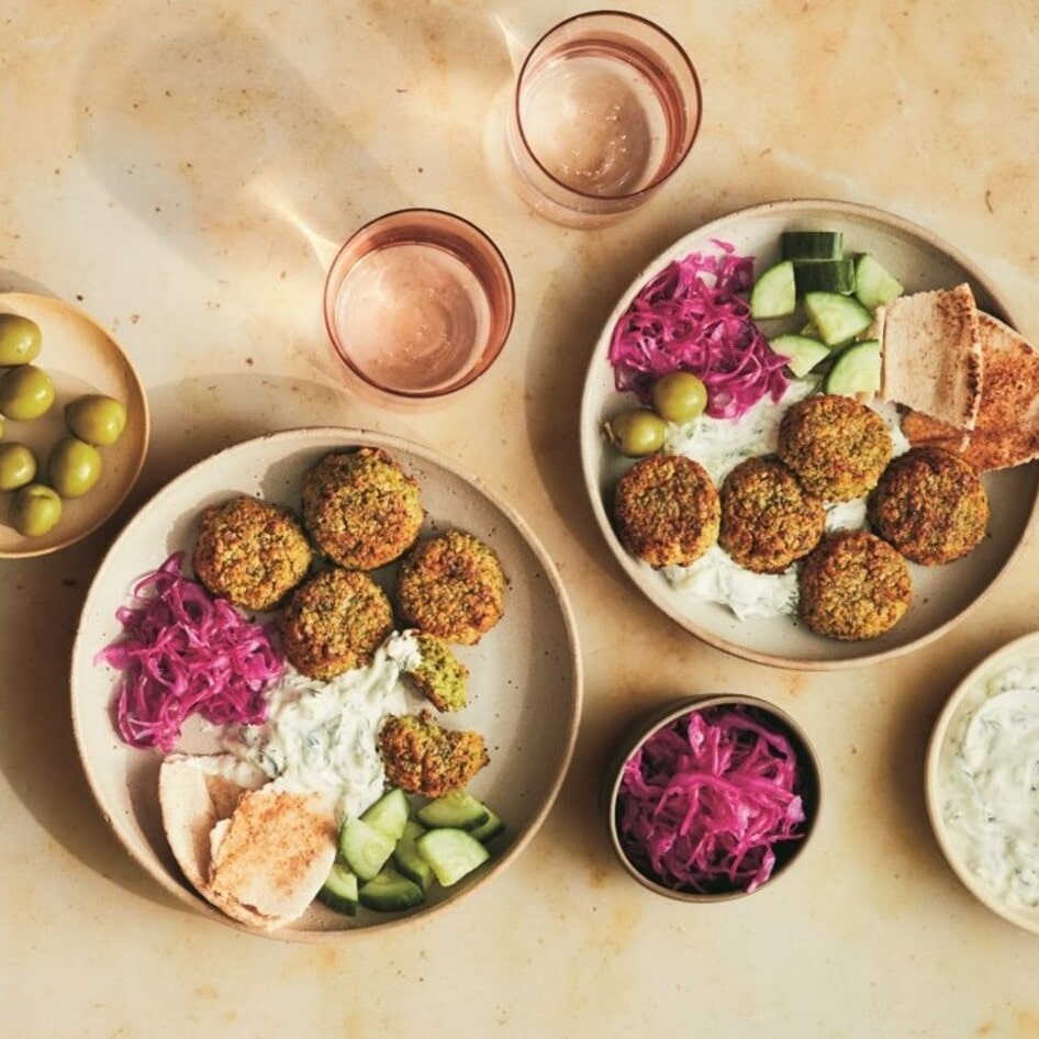 Vegan Falafel Bowls With Quick-Pickled Cabbage and Tzatziki