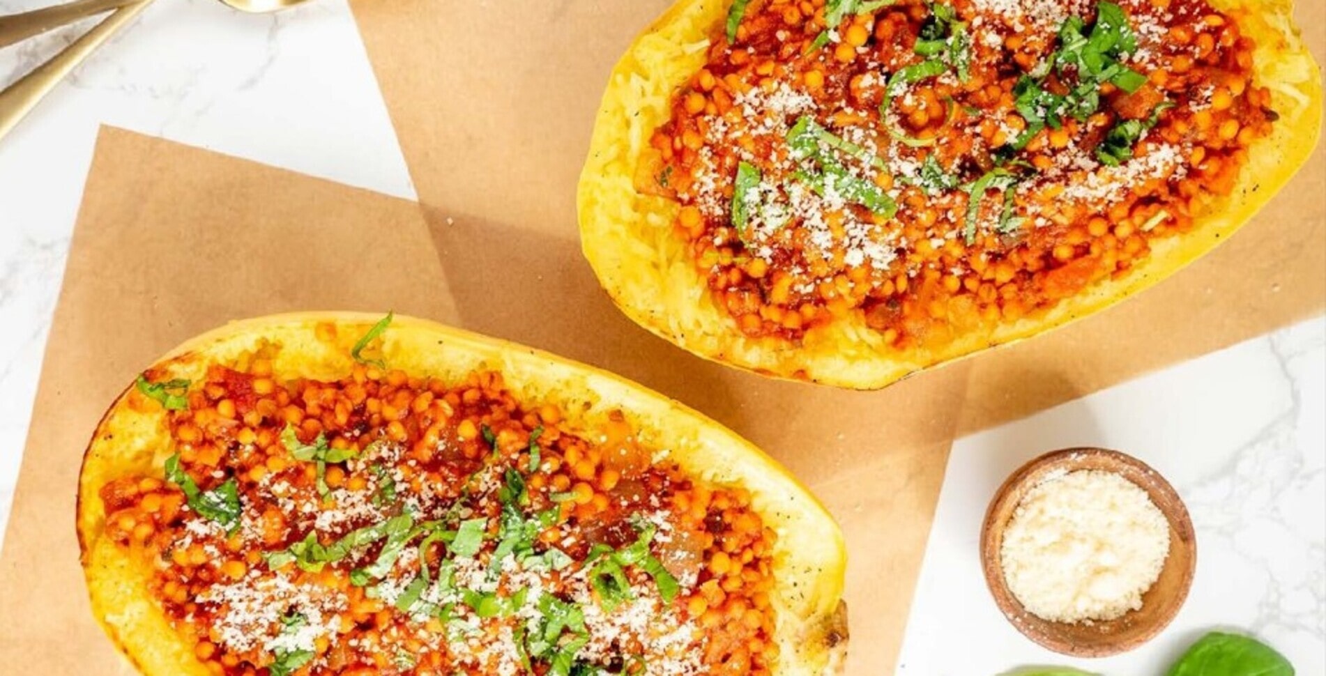 Lentil Bolognese Spaghetti Squash Boats
