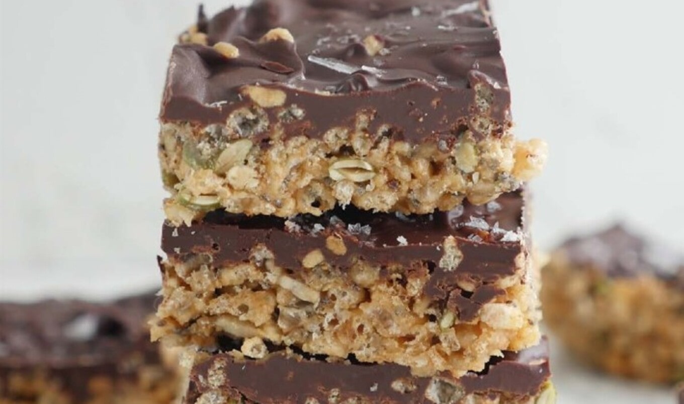 Vegan Superseed Chocolate-Coated Rice Crispy Treats