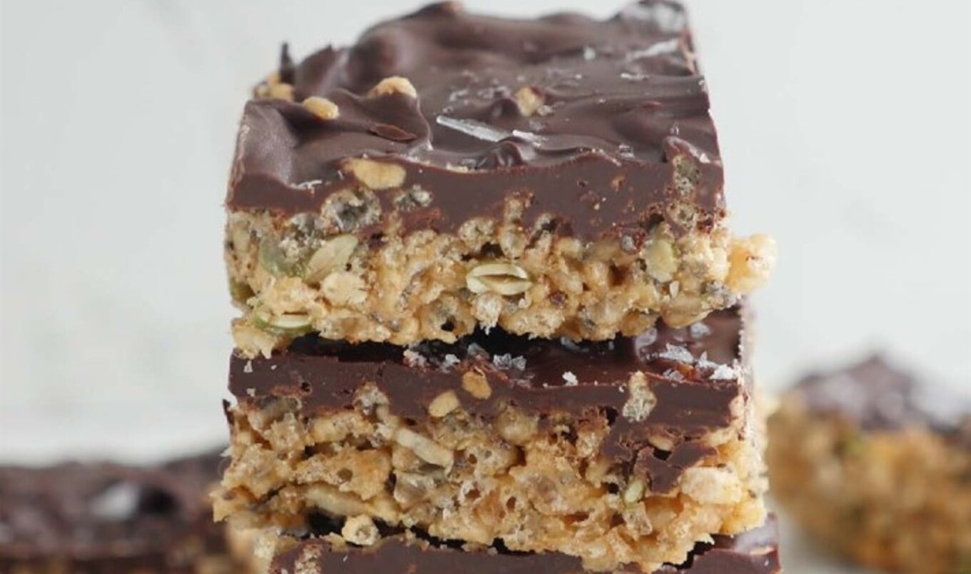 Vegan Superseed Chocolate-Coated Rice Crispy Treats