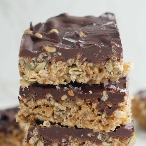 Vegan Superseed Chocolate-Coated Rice Crispy Treats