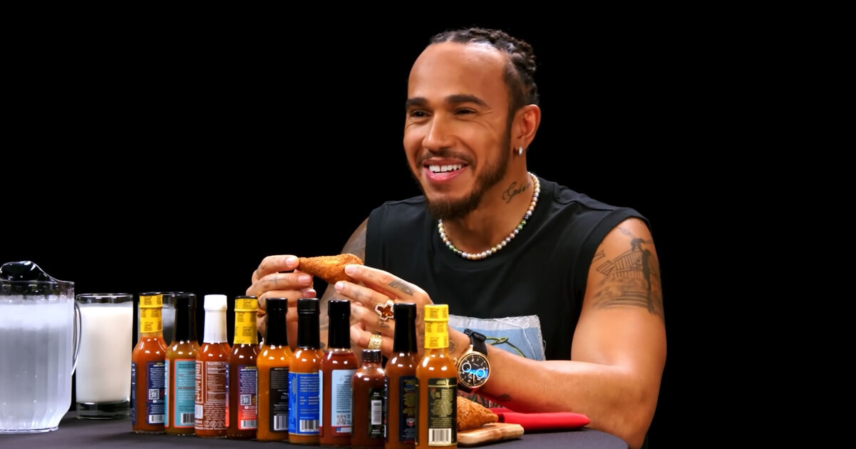 Lewis Hamilton and 34 Other Celebrities Who Made It to Level 10 on 'Hot Ones' Eating Only Vegan Wings