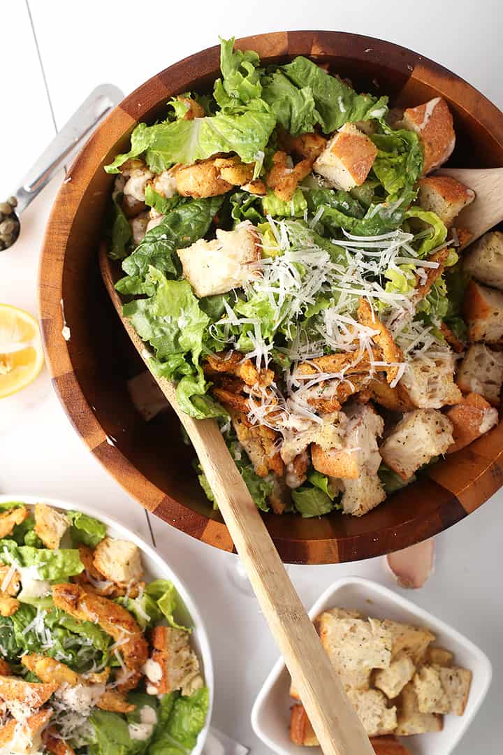 vegan caesar salad with soy curls