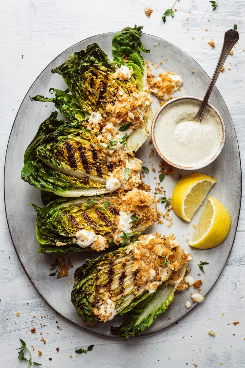 vegan caesar salad charred lettuce