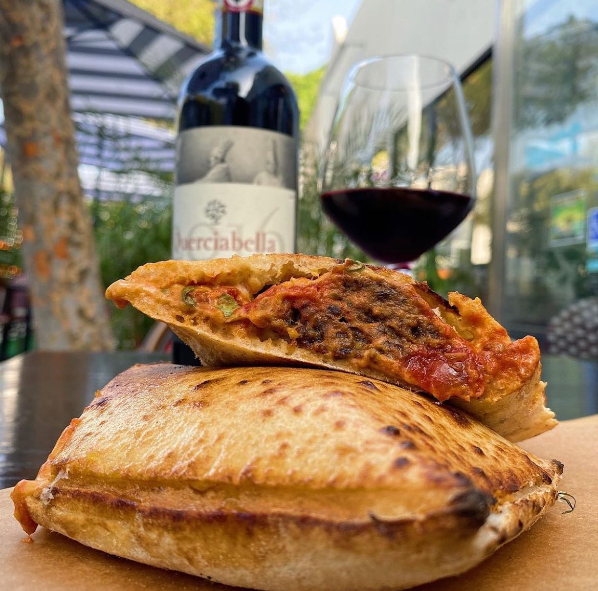 Meatball Parmigiana and wine