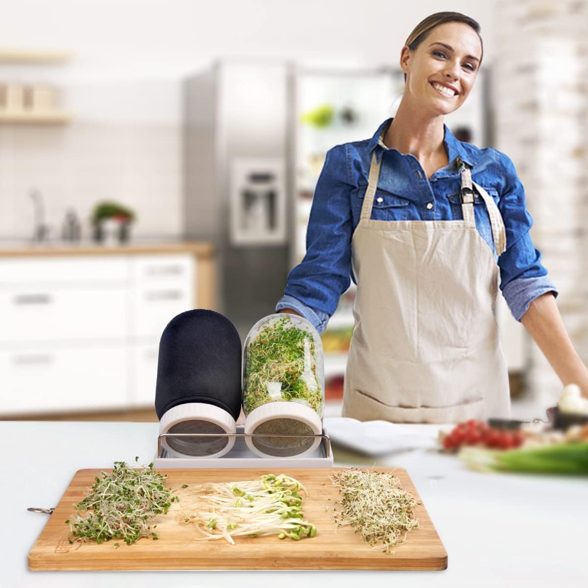woman with sprouting kit